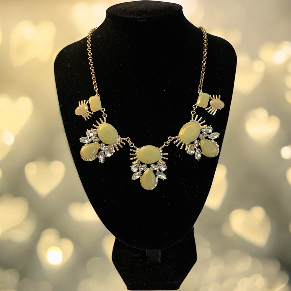 Massini Statement Collar Necklace Green & Clear Gold Tone 16" New